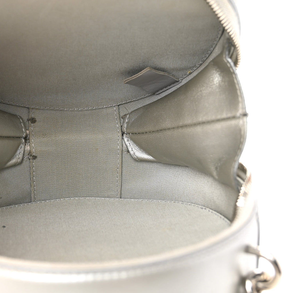 Metallic Glazed Calfskin Round As Earth Evening Bag Silver