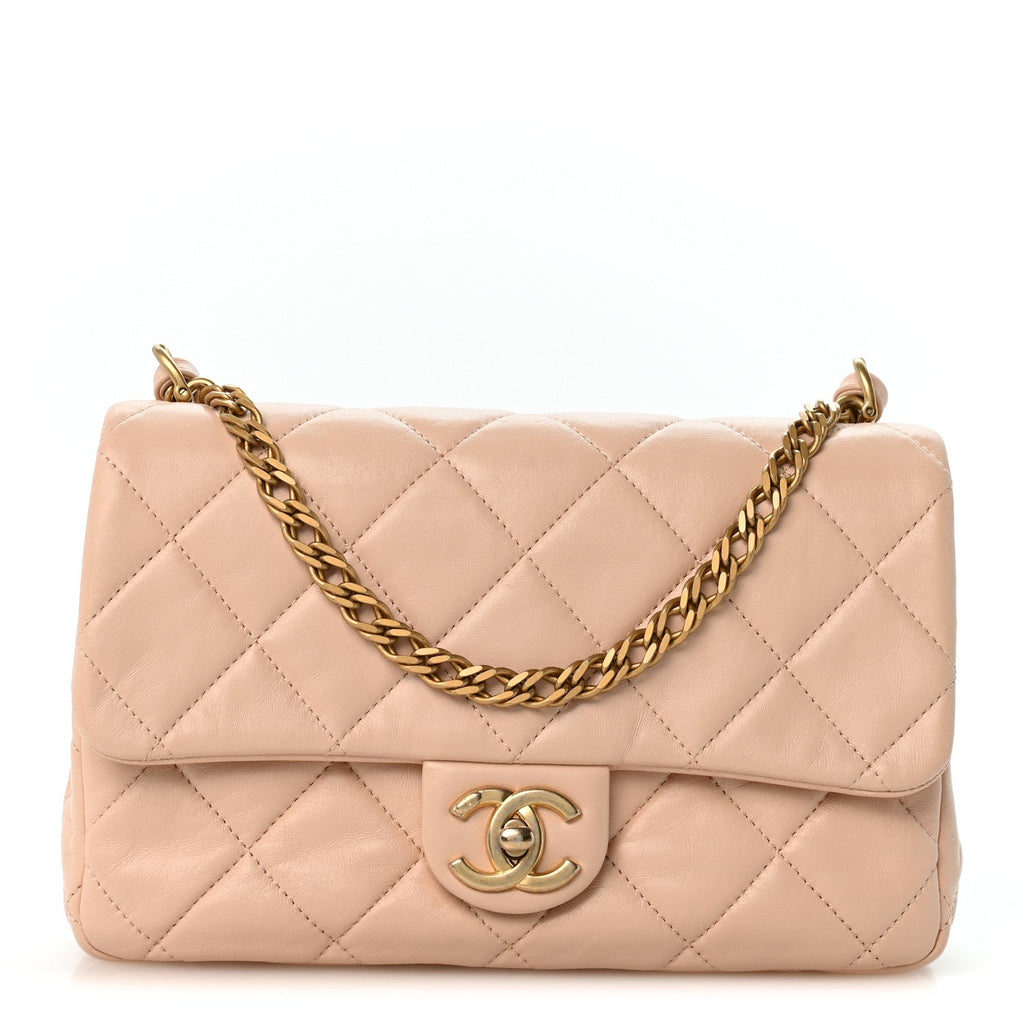 Lambskin Quilted Medium Fancy Jewel Flap Pink