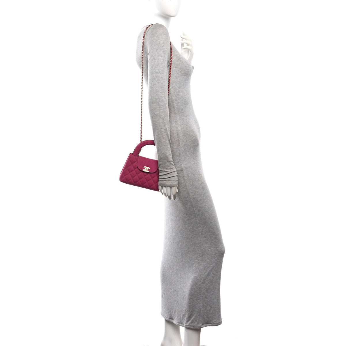 Denim Quilted Nano Kelly Shopper Fuchsia