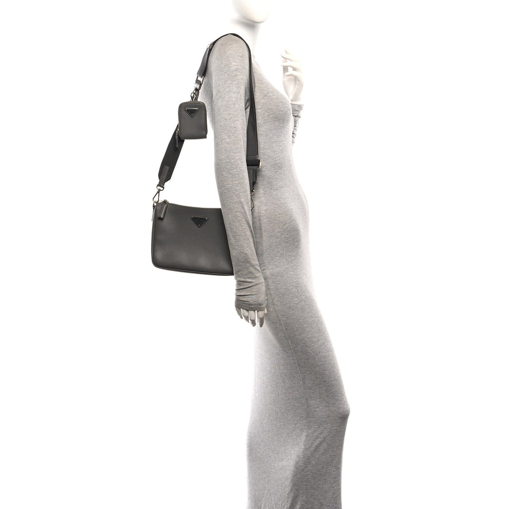 Saffiano Travel Pocket Zippered Shoulder Bag Marmo
