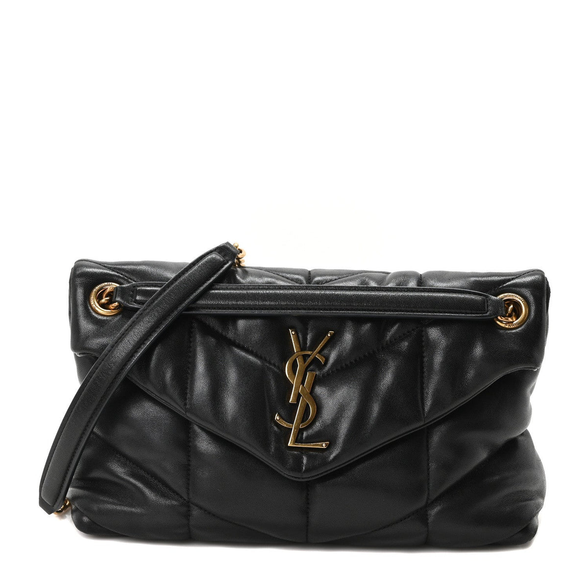Lambskin Quilted Small Loulou Puffer Monogram Chain Satchel Black