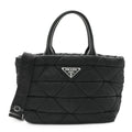 Re-Nylon Nappa Triangle Quilted Padded Small Double Handled Zip Tote Black