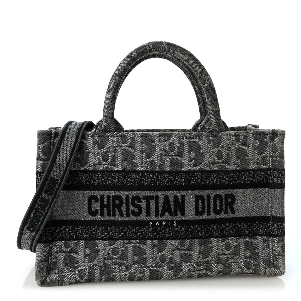 Oblique Denim Mini Book Tote With Strap Grey Multicolor