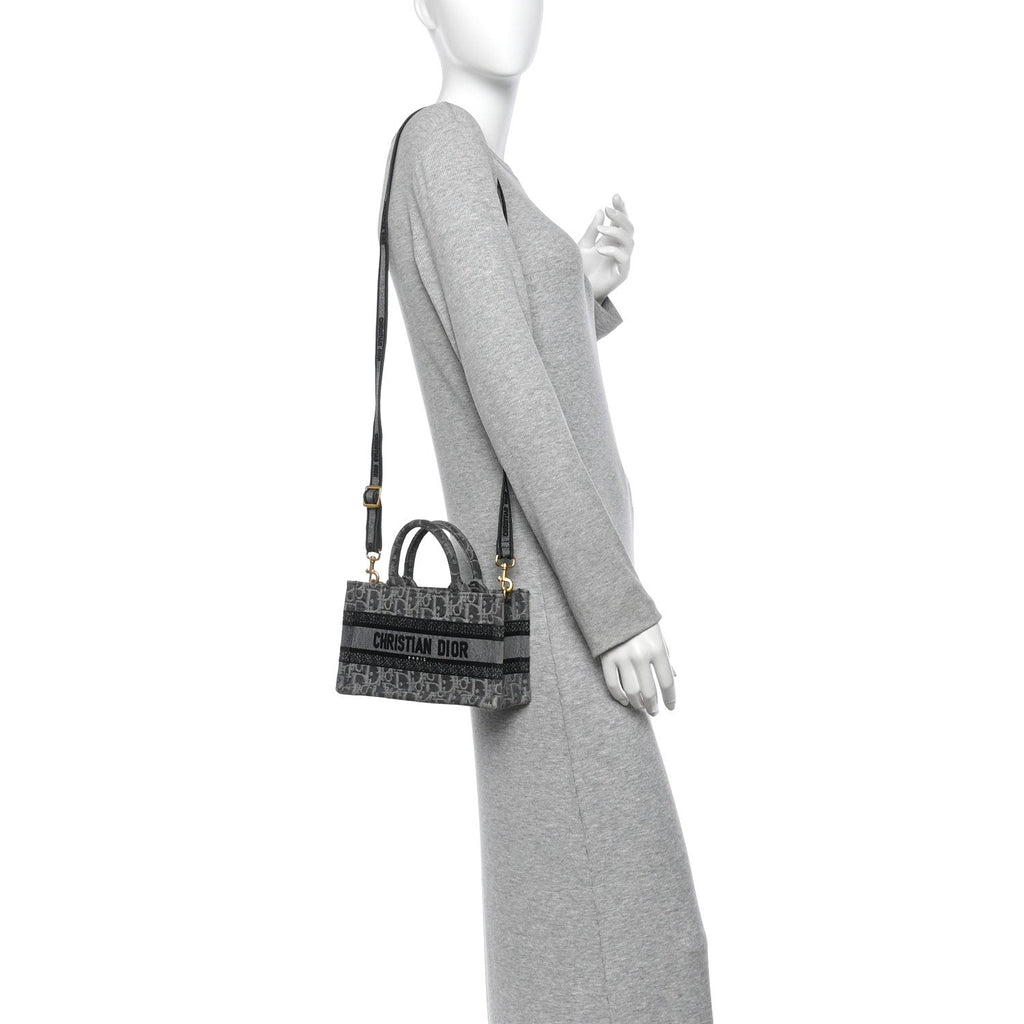 Oblique Denim Mini Book Tote With Strap Grey Multicolor