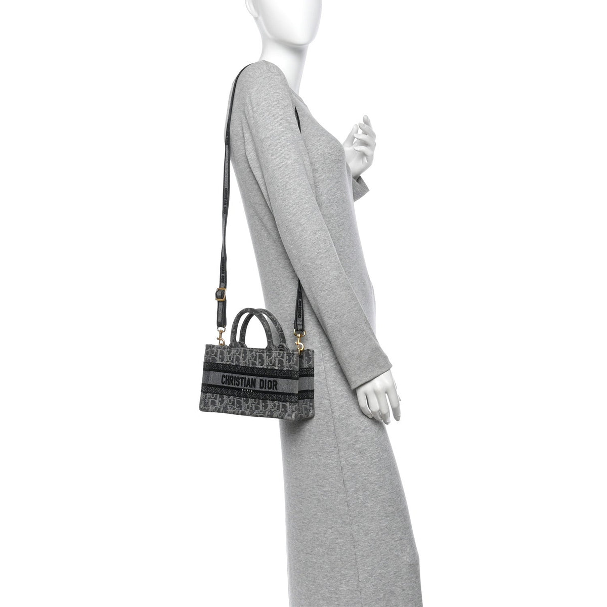 Oblique Denim Mini Book Tote With Strap Grey Multicolor