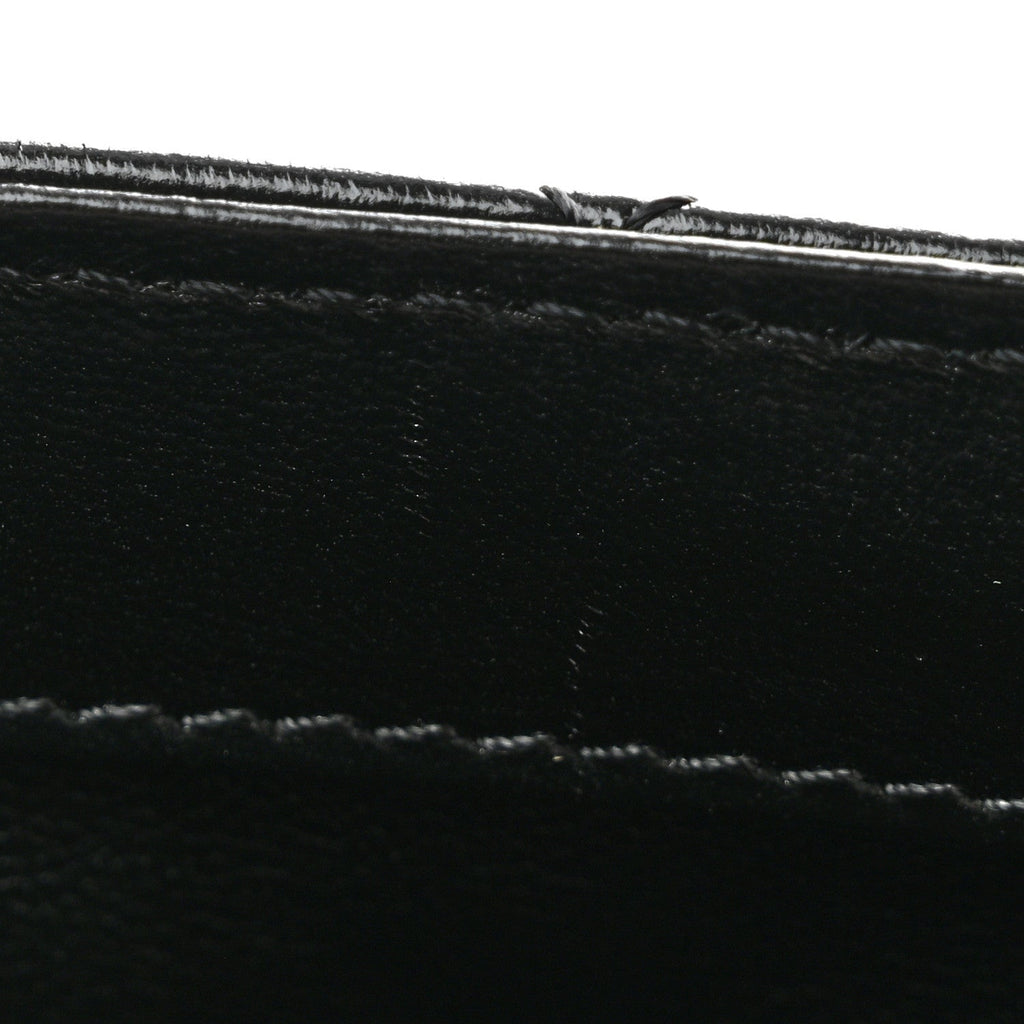 Shiny Lambskin Quilted Golden Links Top Handle Flap Black