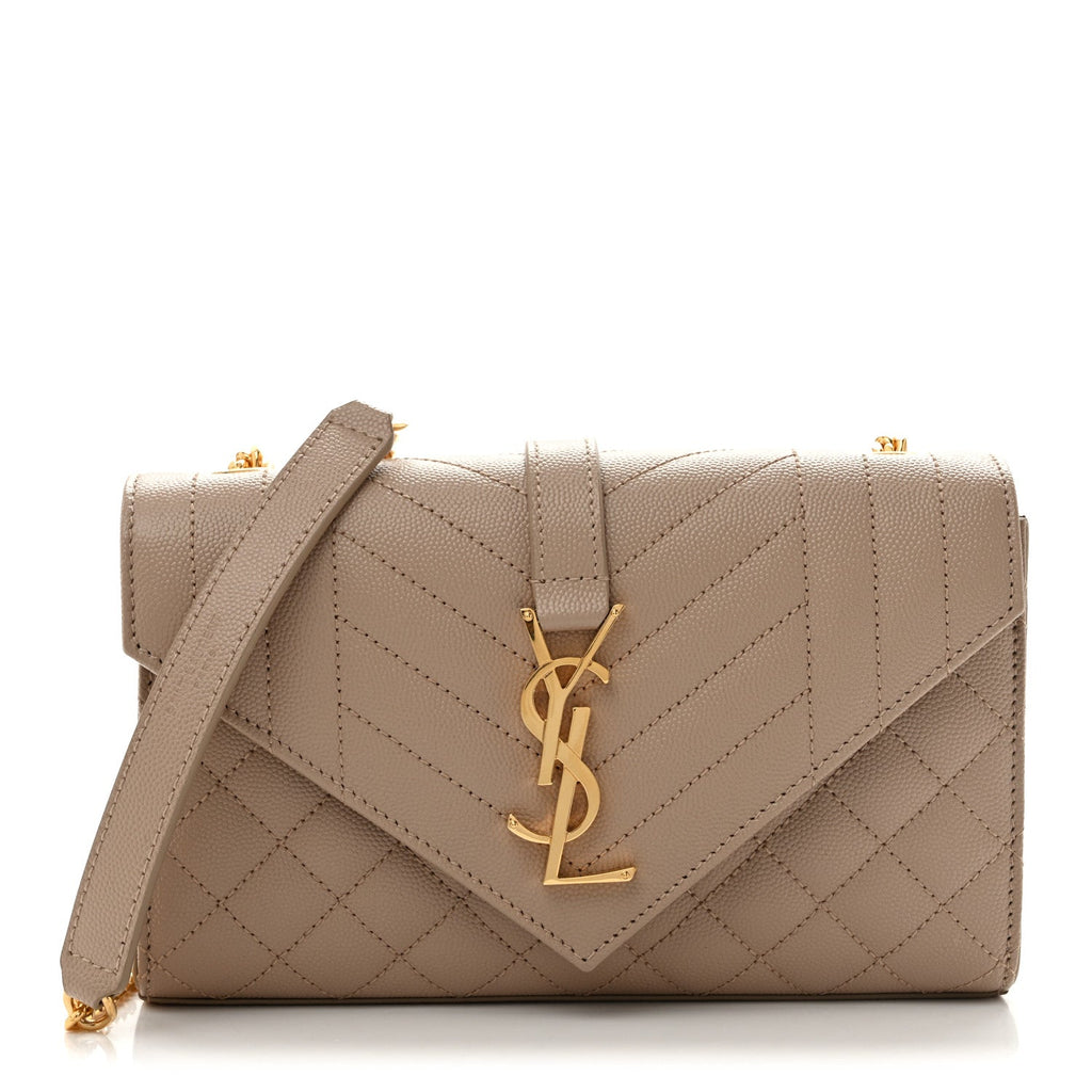 Grain De Poudre Textured Mixed Matelasse Triquilt Small Monogram Satchel Dark Beige