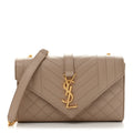 Grain De Poudre Textured Mixed Matelasse Triquilt Small Monogram Satchel Dark Beige