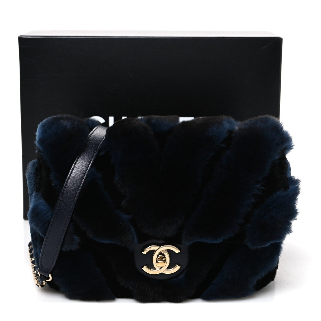 Orylag Rabbit Fur Chevron Small Single Flap Black Blue