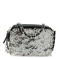 Sequin Lambskin Summer Night Clutch With Chain  Black Silver