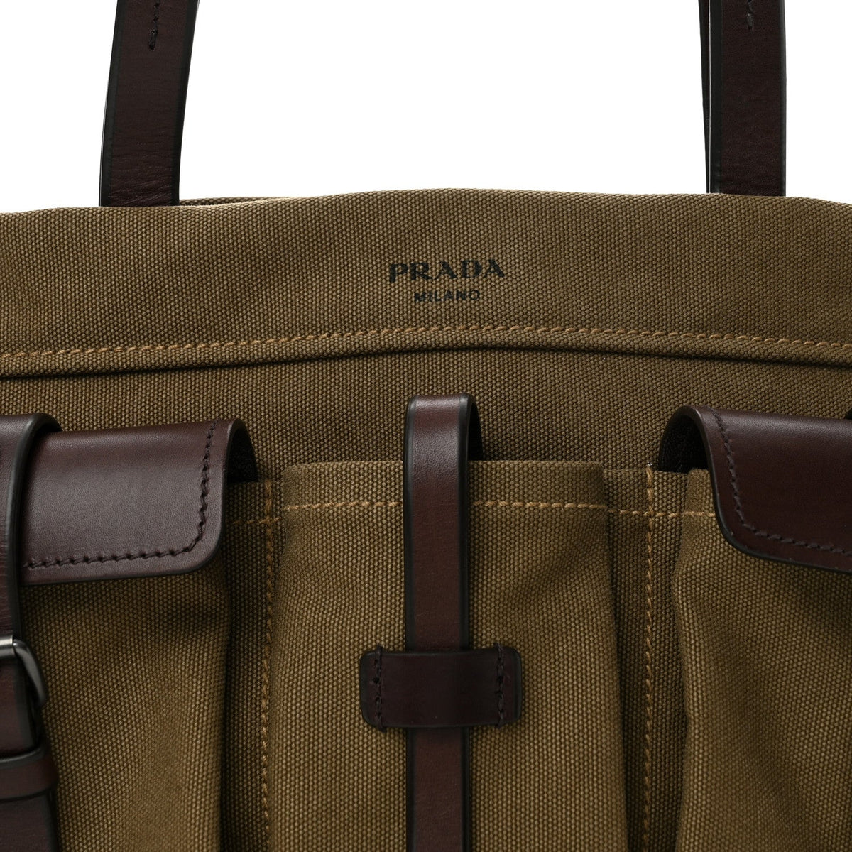 Canvas Calfskin Large Route Shoulder Bag Khaki