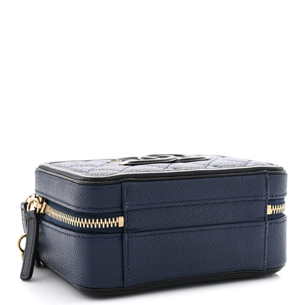 Caviar Quilted Small CC Filigree Vanity Case Navy Black