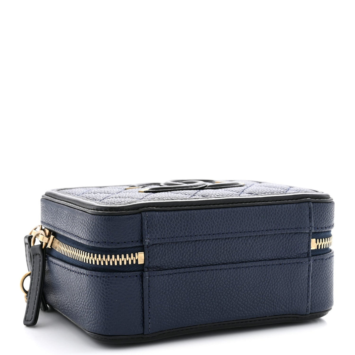 Caviar Quilted Small CC Filigree Vanity Case Navy Black