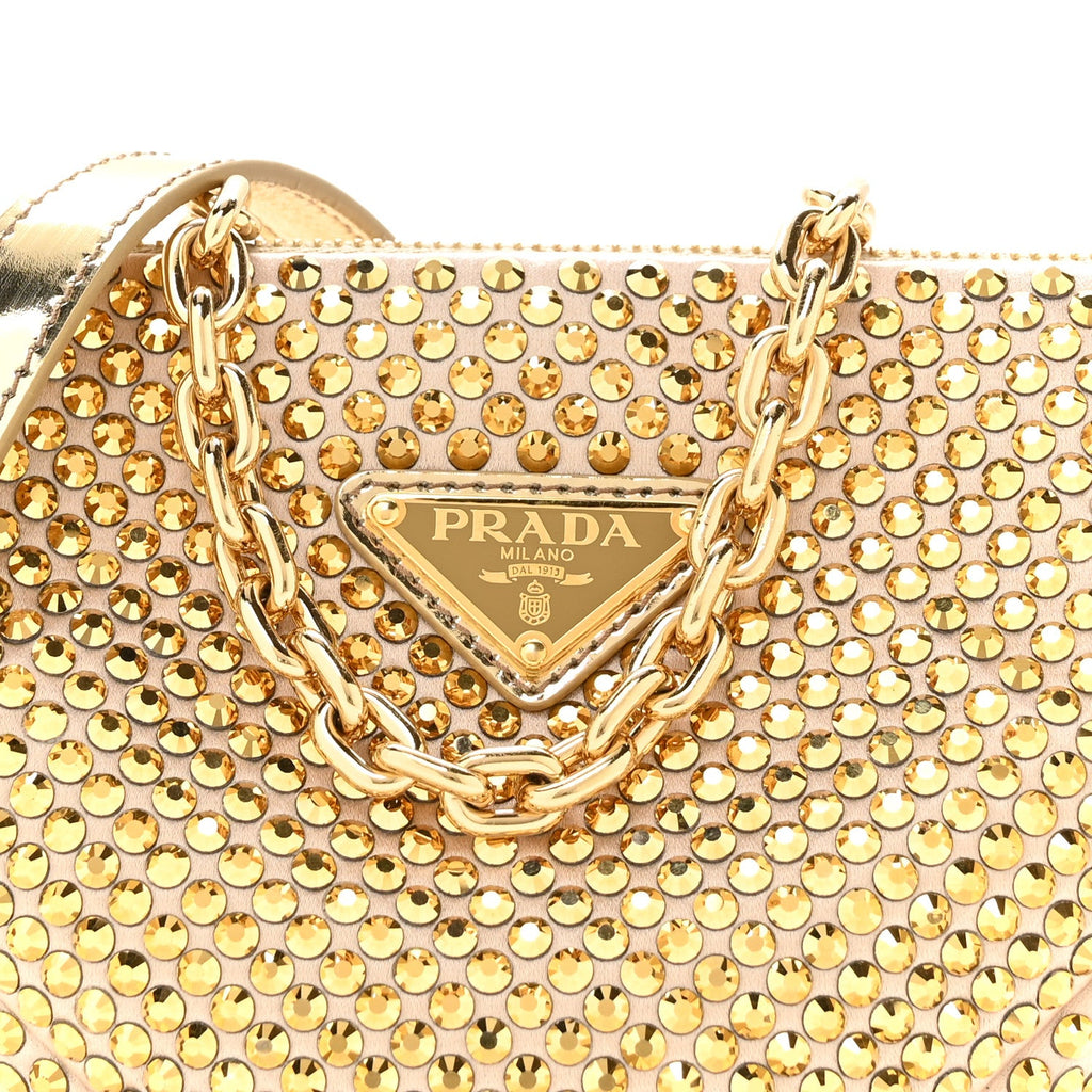 Satin Crystal Triangle Crossbody Pouch Platino