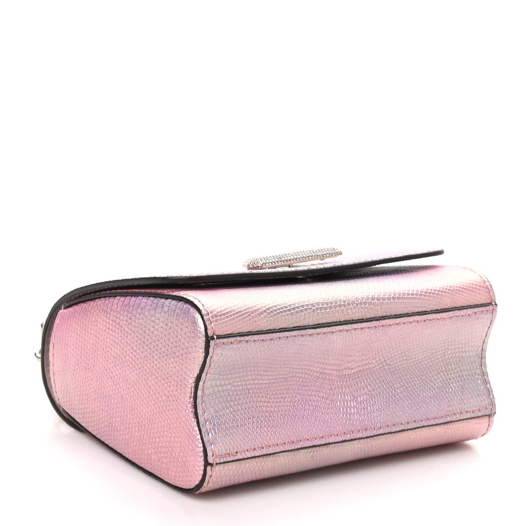 Iridescent Lizard Mini Swarovski Twist Shoulder Bag Pink