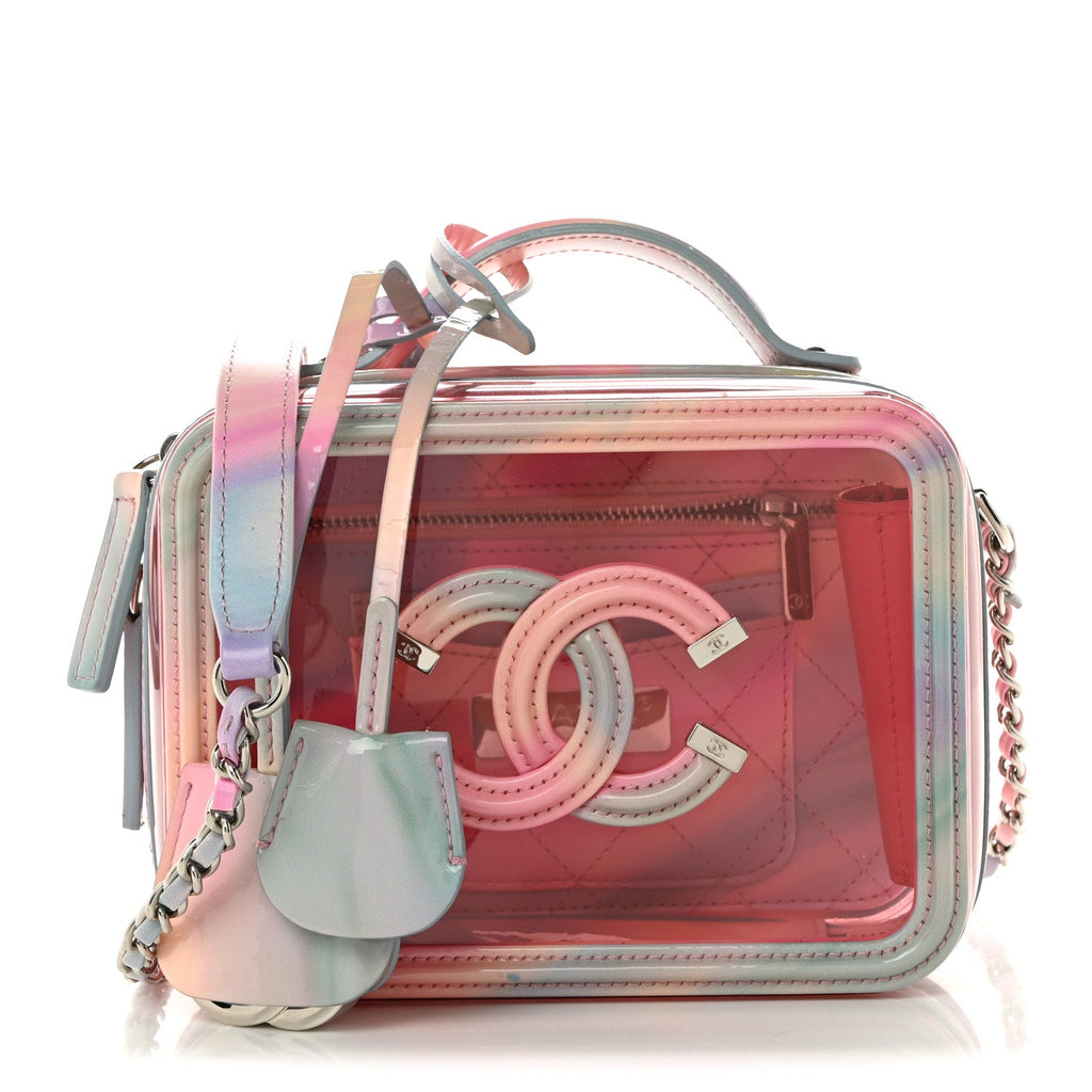 PVC Lambskin Filigree Small CC Filigree Vanity Case Pink Multicolor