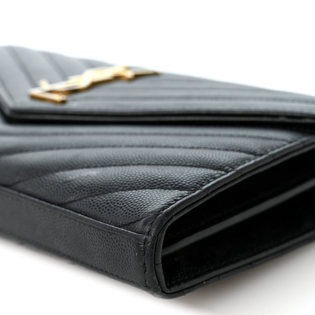 Grain De Poudre Matelasse Chevron Monogram Chain Wallet Black