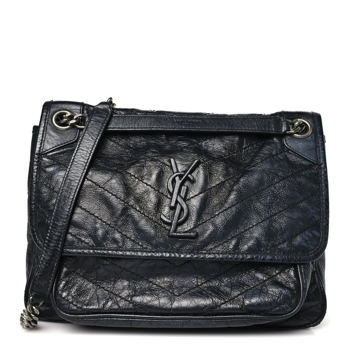 Crinkled Calfskin Matelasse Monogram Medium Niki Chain Satchel Storm
