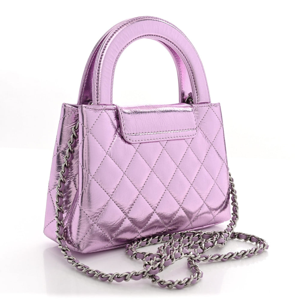 Metallic Aged Calfskin Quilted Nano Kelly Shopper Pink