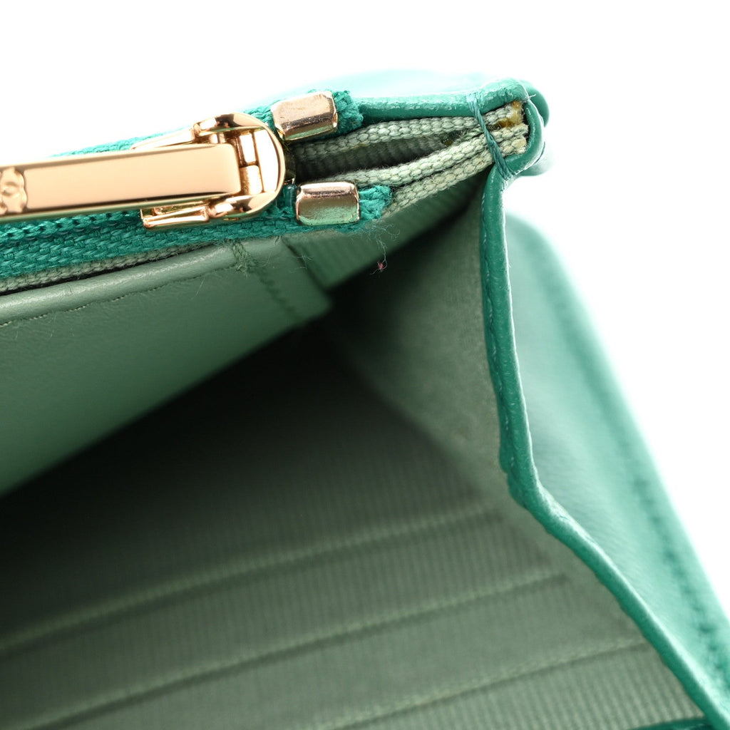 Caviar Quilted Perforated Metal CC Wallet on Chain WOC Green