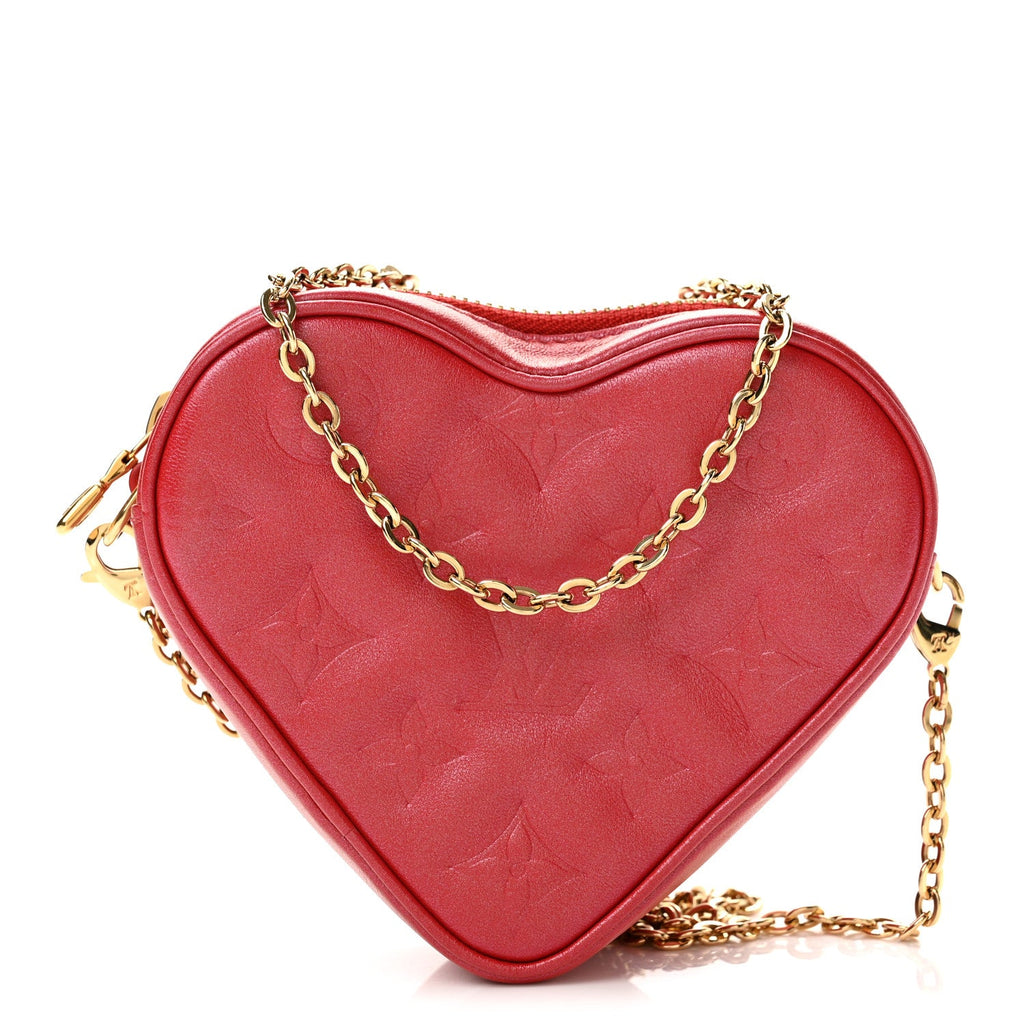 Lambskin Embossed Monogram Fall In Love Sac Coeur Heart Chain Bag Lipstick Red
