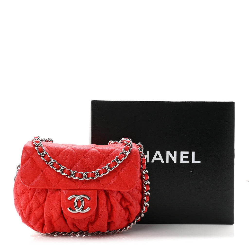 Washed Lambskin Mini Chain Around Messenger Coral