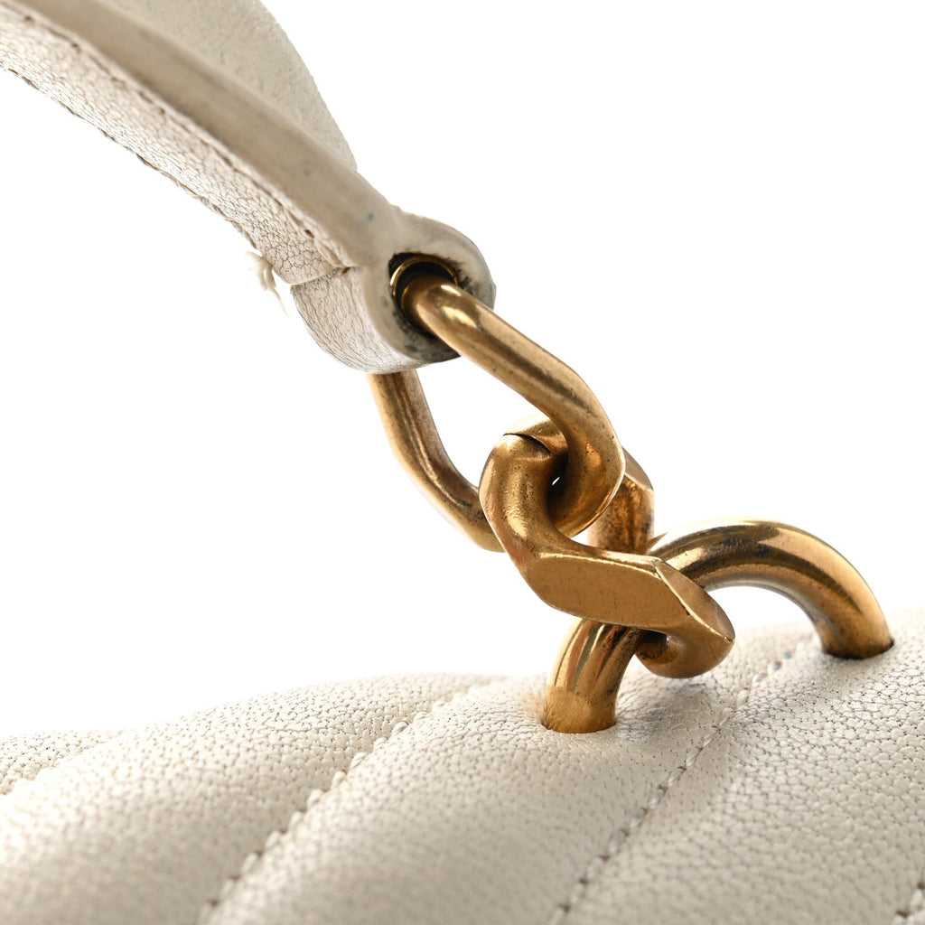 Sheepskin Matelasse Chevron Monogram Medium College Bag Crema Soft