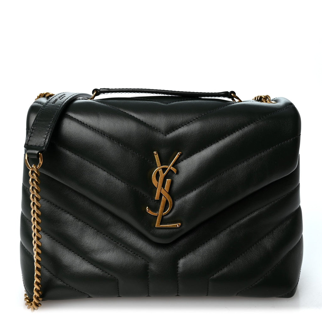 Calfskin Y Quilted Monogram Small Loulou Chain Satchel Vert Fonce