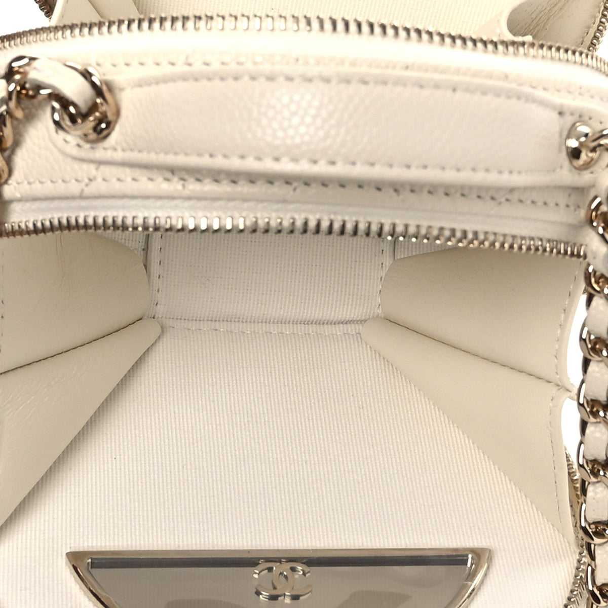 Caviar Quilted Round Handle With Care Vanity With Chain White