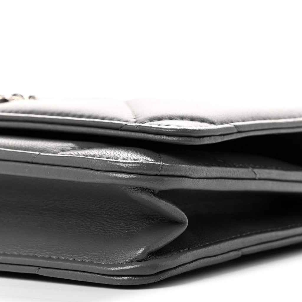 Lambskin Quilted Chanel 19 Wallet On Chain WOC Grey