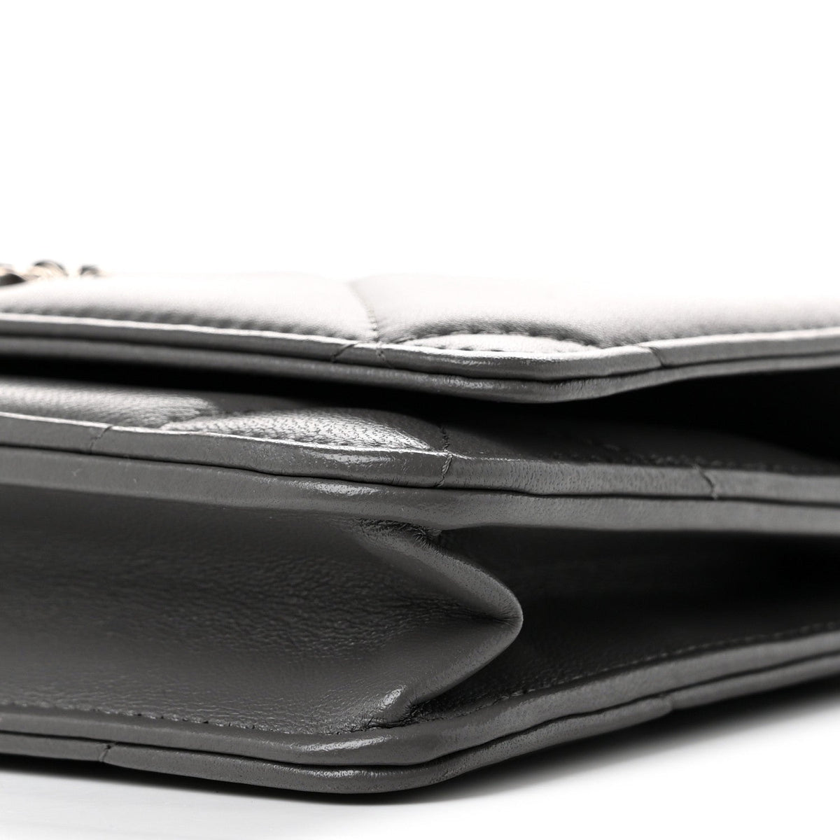 Lambskin Quilted Chanel 19 Wallet On Chain WOC Grey
