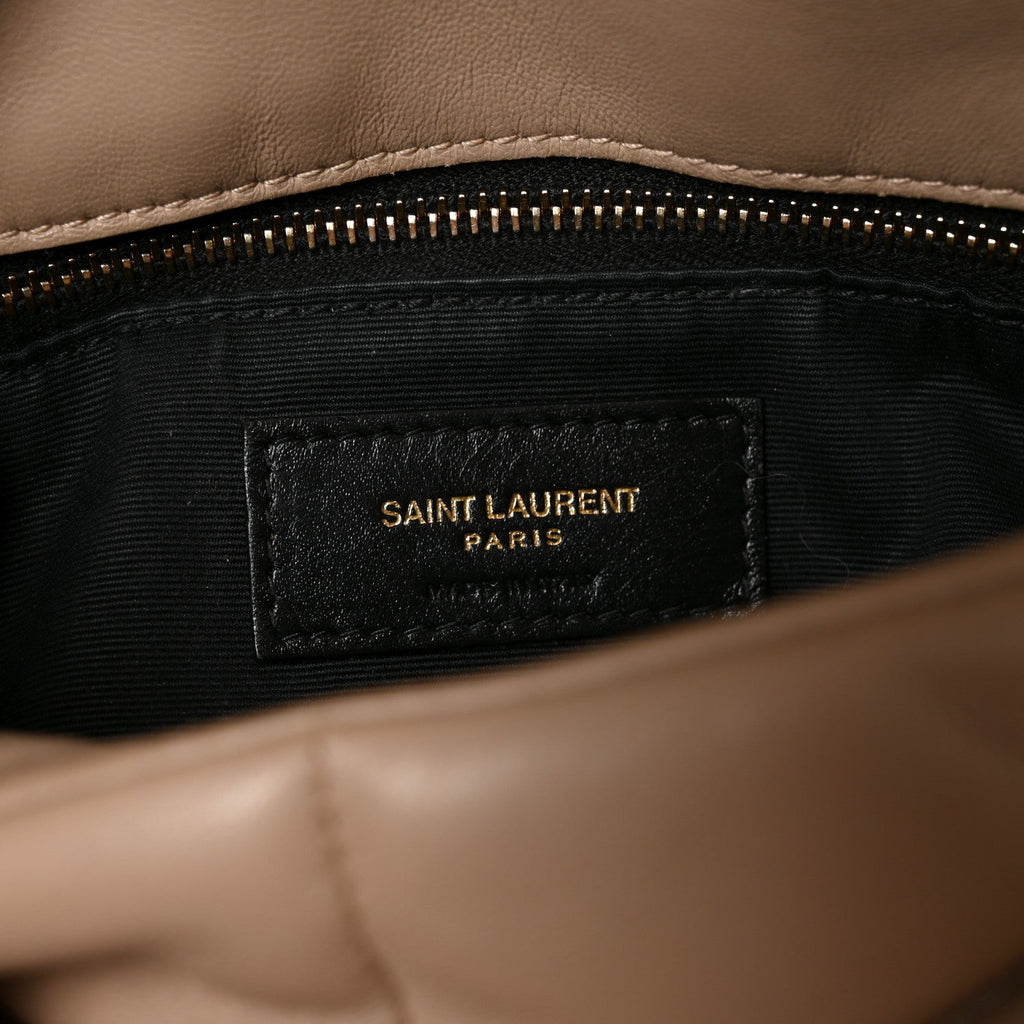 Lambskin Quilted Small Loulou Puffer Monogram Chain Satchel Dark Beige