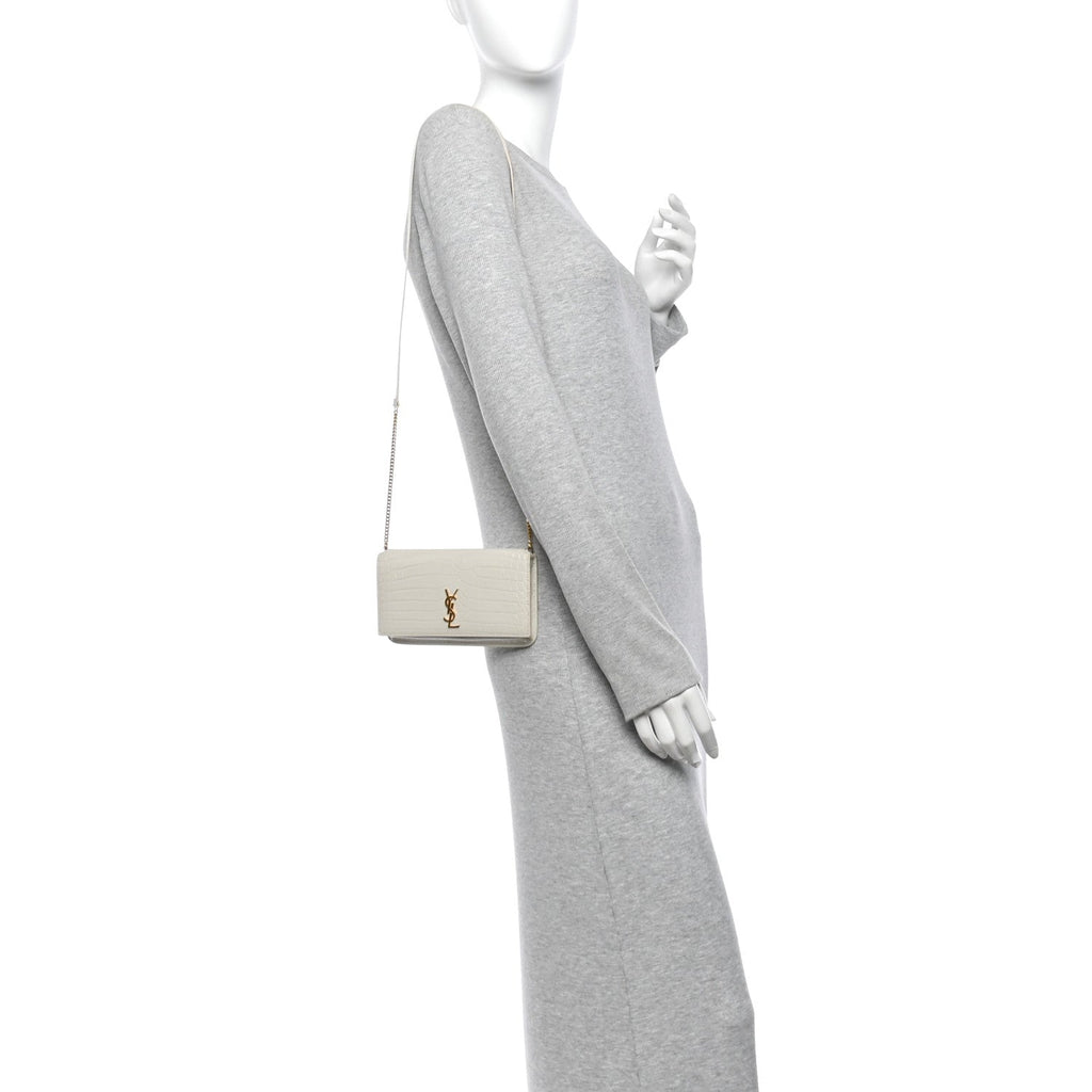 Crocodile Embossed Monogram Phone Holder Crossbody Crema Soft