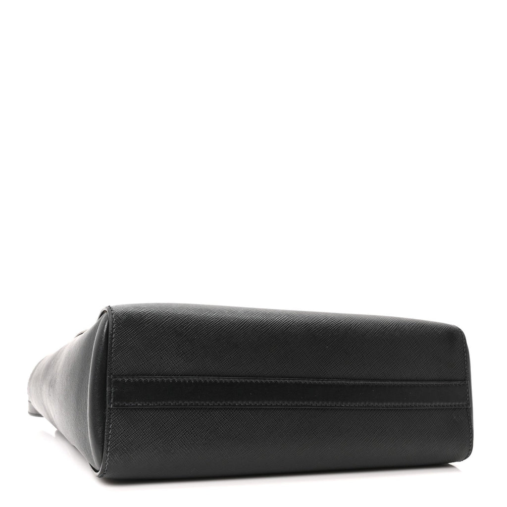 Saffiano Soft Calfskin Small Zippered Tote Black