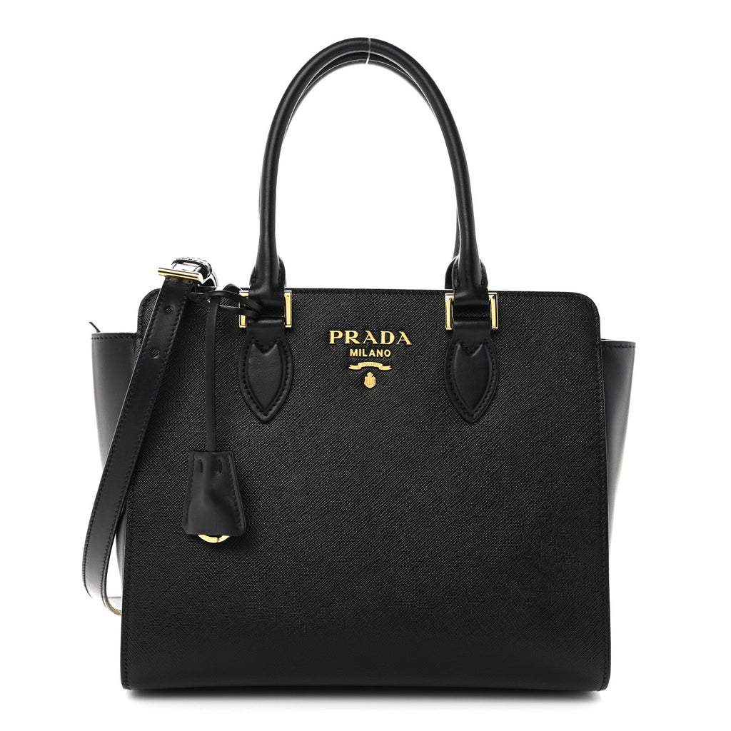 Saffiano Soft Calfskin Small Zippered Tote Black