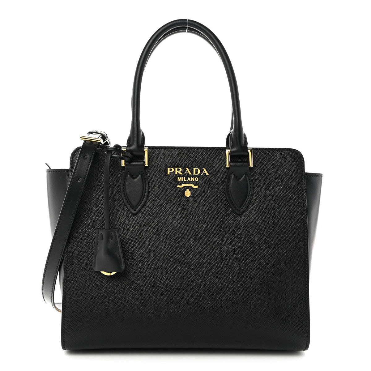 Saffiano Soft Calfskin Small Zippered Tote Black