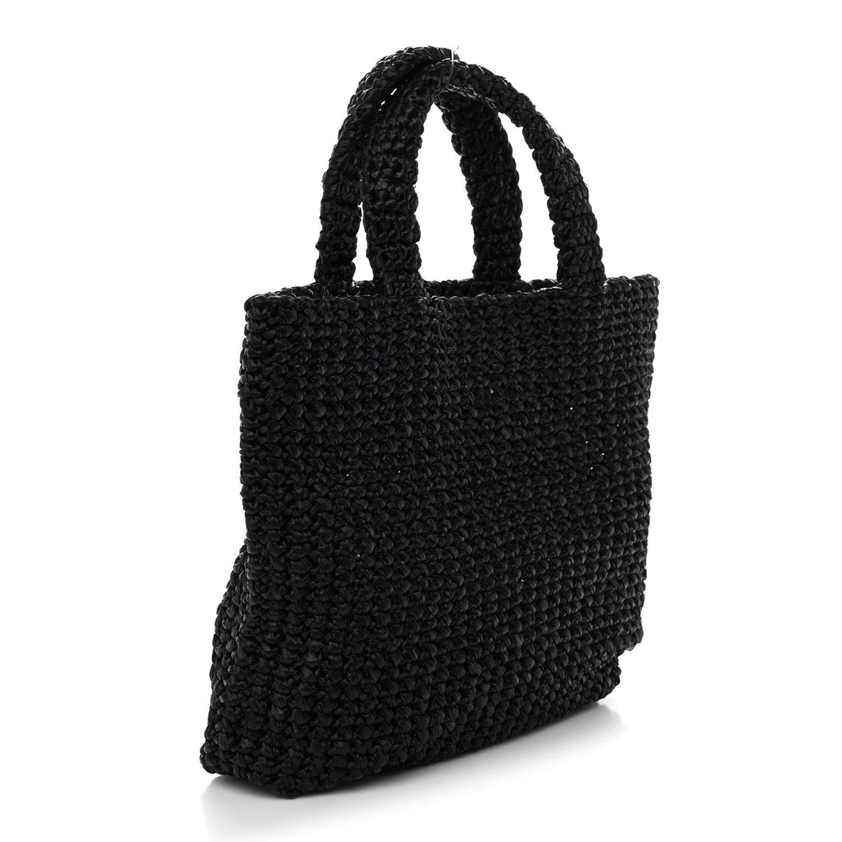 Yarn Raffia Effect Crochet Small Logo Tote Black