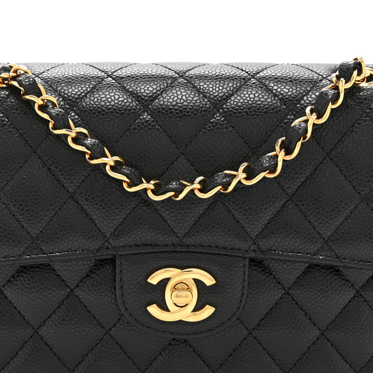 Caviar Quilted Small Double Flap Black