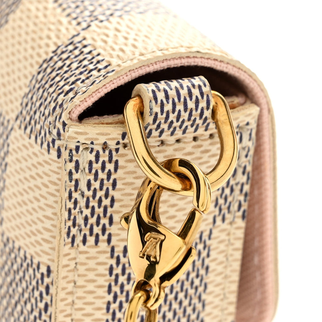 Damier Azur Pochette Felicie Chain Wallet Rose Ballerine