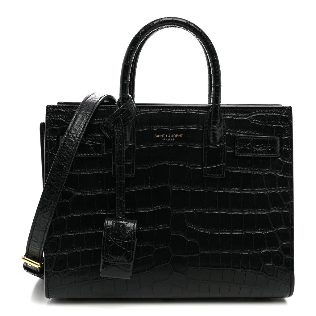 Calfskin Crocodile Embossed Nano Sac De Jour Black