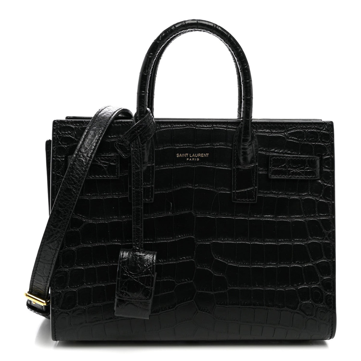 Calfskin Crocodile Embossed Nano Sac De Jour Black