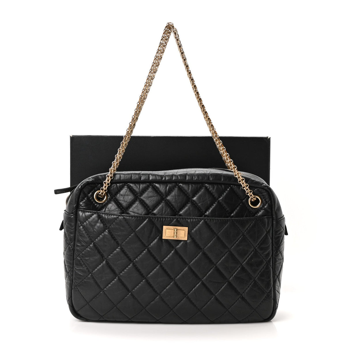 Aged Calfskin Quilted Large Reissue Camera Case Black Black