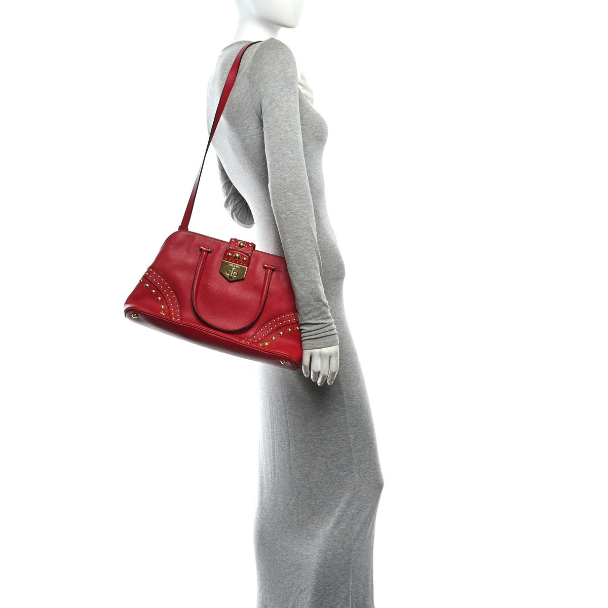 Saffiano Studded Bijou Tote Red
