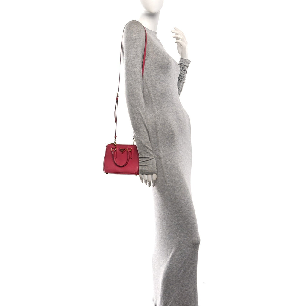 Saffiano Lux Micro Galleria Double Zip Tote Fuxia
