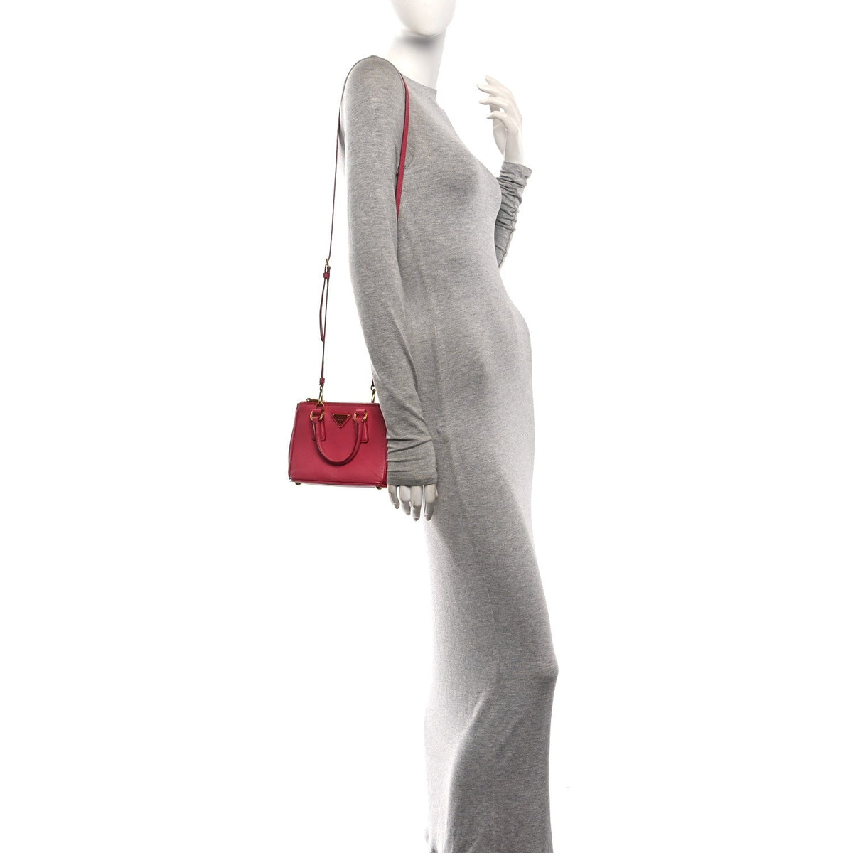 Saffiano Lux Micro Galleria Double Zip Tote Fuxia