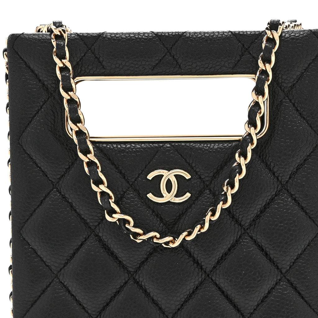 Caviar Quilted Evening Box Bag Black
