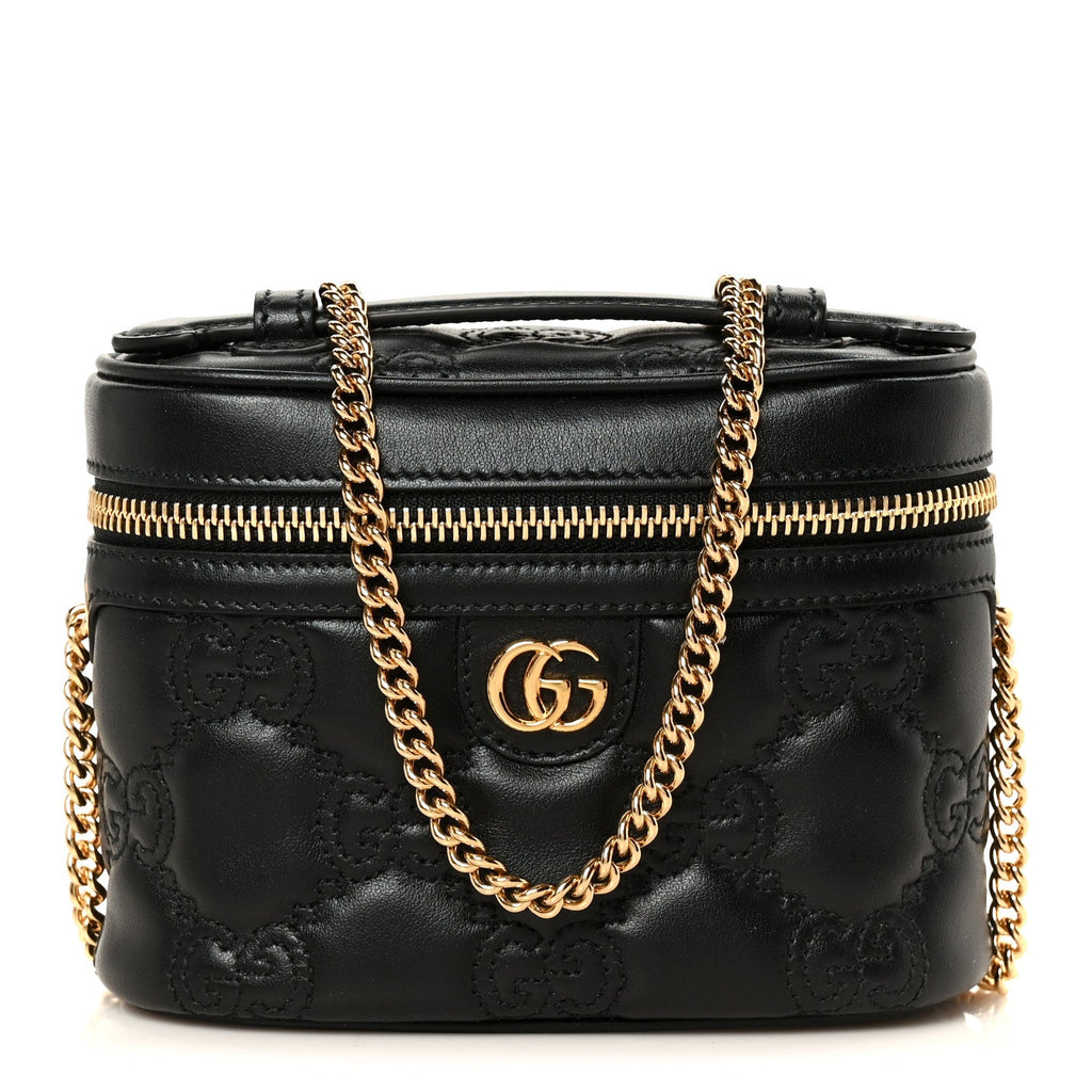 Calfskin GG Matelasse Mini Top Handle Bag Black
