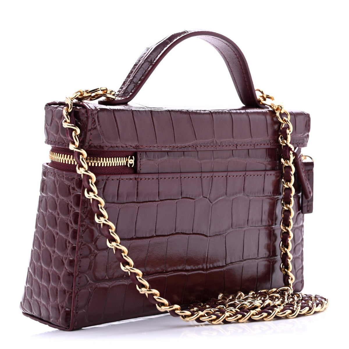 Calfskin Crocodile Embossed Crococo Exoticoco Vanity With Chain Dark Burgundy
