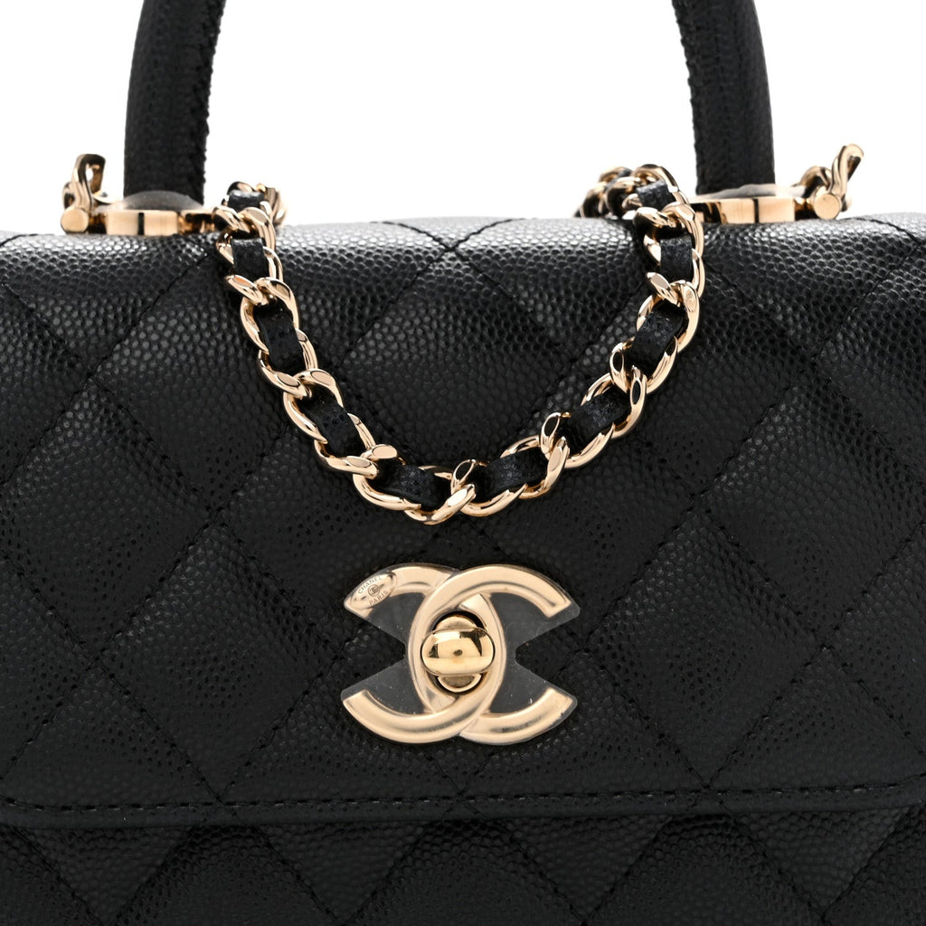 Caviar Quilted Coco Handle Clutch With Chain Black