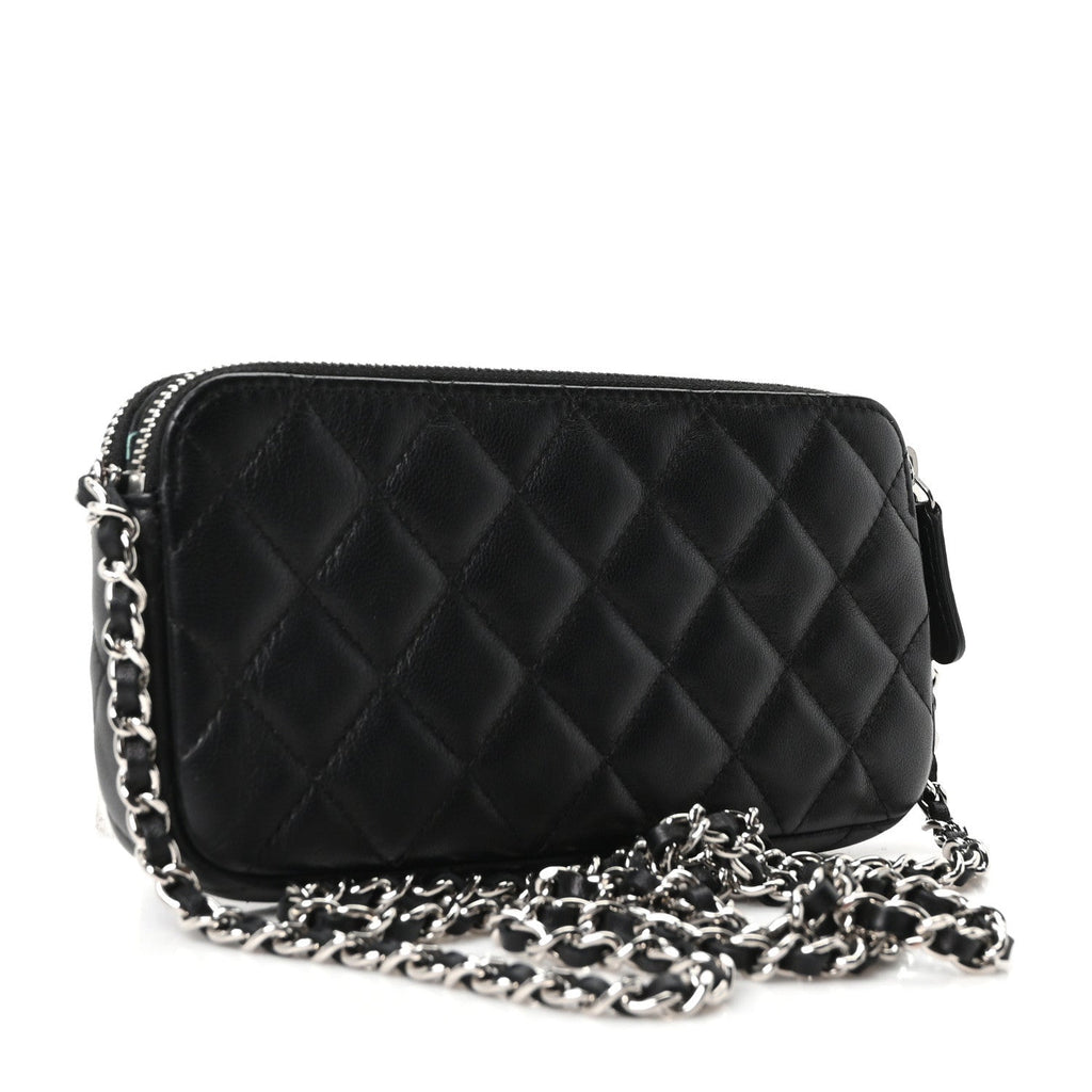 Lambskin Quilted Small Clutch With Chain Black